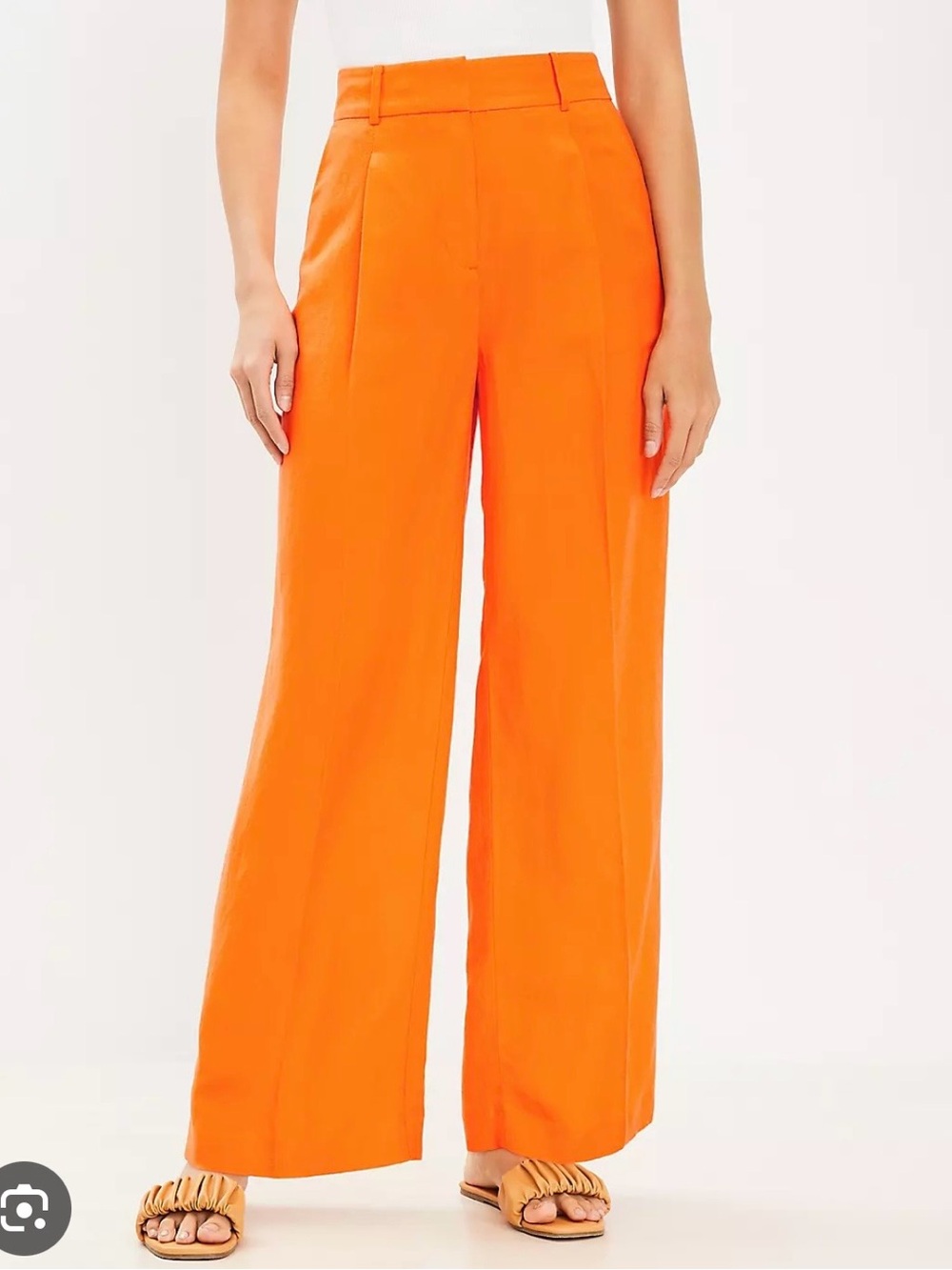 Peyton Linen Blend Orange Wide-Leg Trousers - Picture 3 of 7